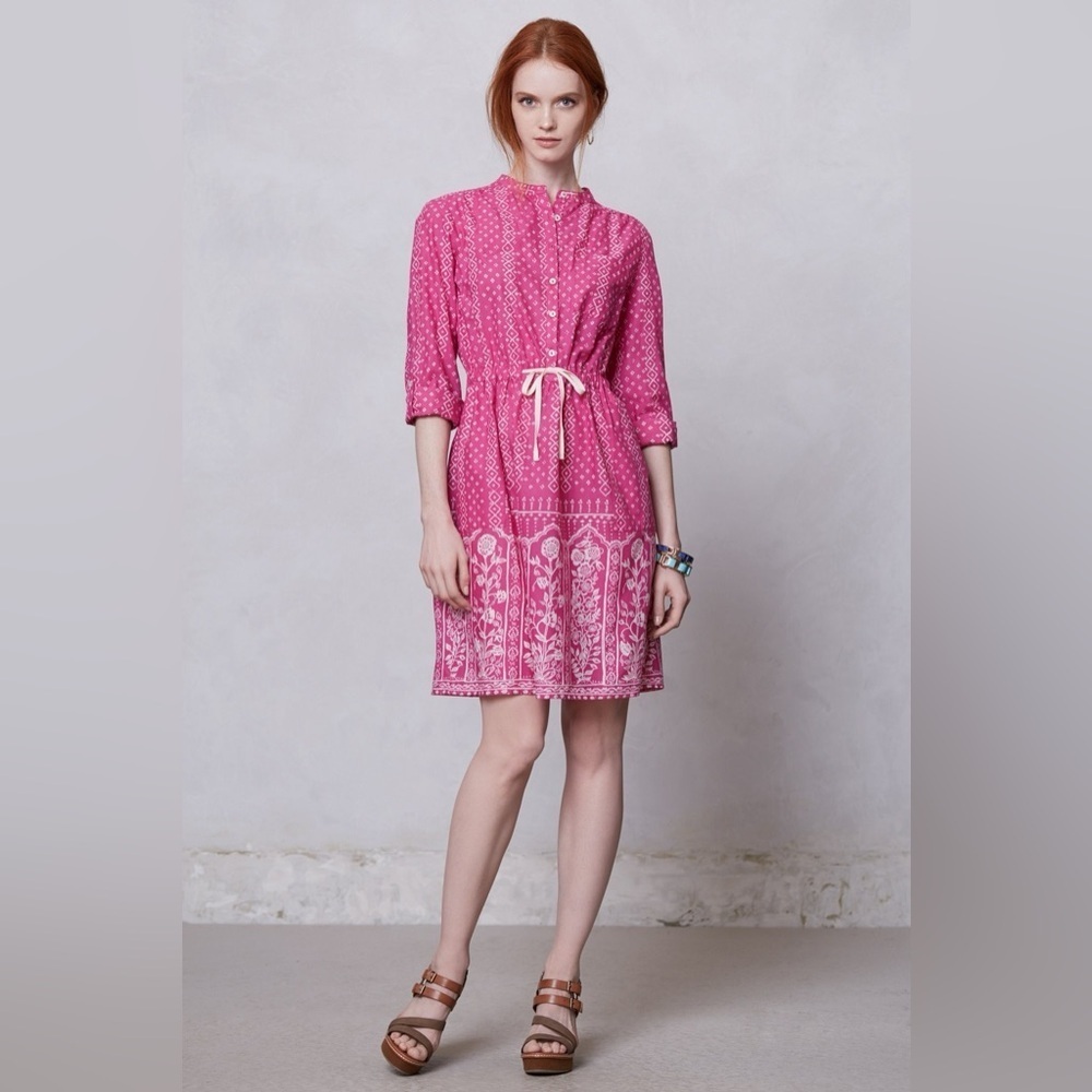 Anthropologie Meadow Rue Pink and White Long Sleeve Dress Women’s Size 8